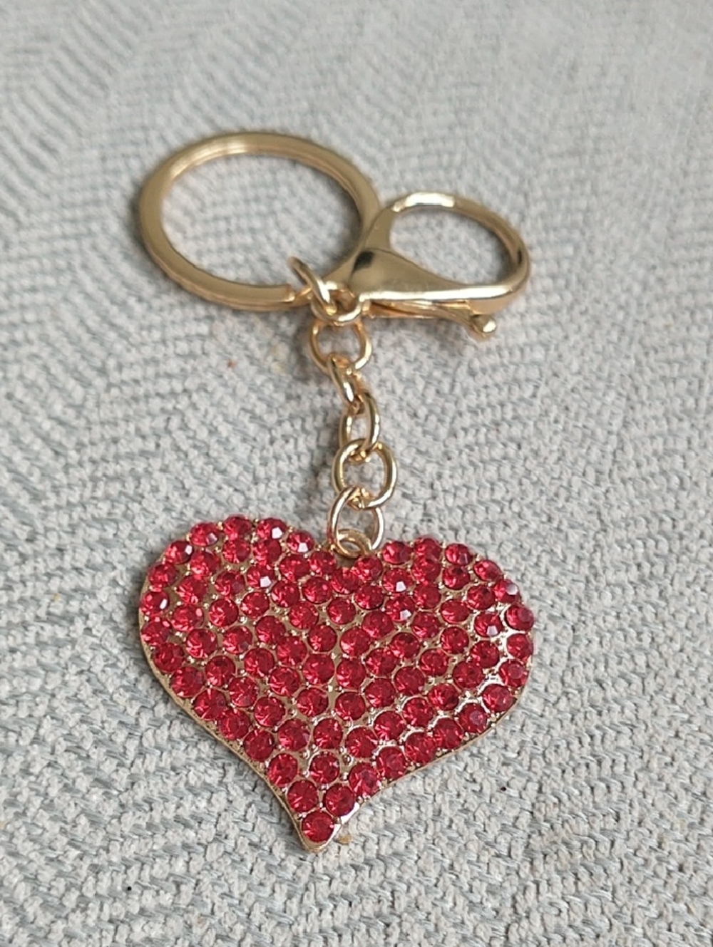 Gold Keychain with Red Crystal Heart Charm